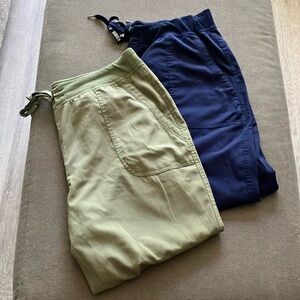 3 Pairs of Med Couture Scrub Pants- 
Olive/Navy/Burgundy Jogger Style